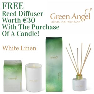 Green Angel White Linen Candle + FREE Reed Diffuser