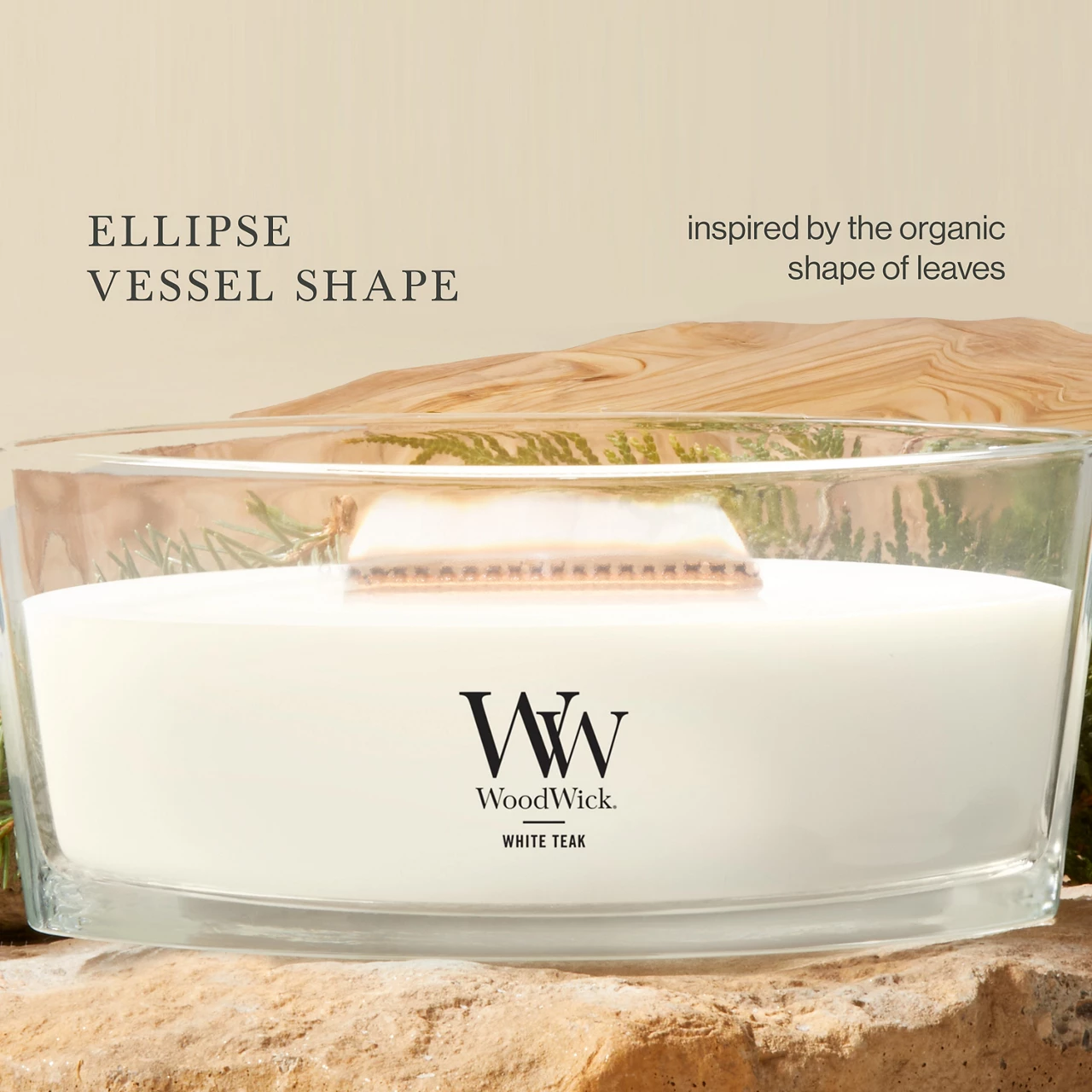White Teak WoodWick Ellipse Candle - Image 2
